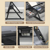 ALYIAMXL Drafting Table w/Stool, Painting Table Art Craft Desk Crafting Table with Tilting Tempered Glass Top, 2 Storage Drawers, Height Adjustable (Black) ALYIAMXL