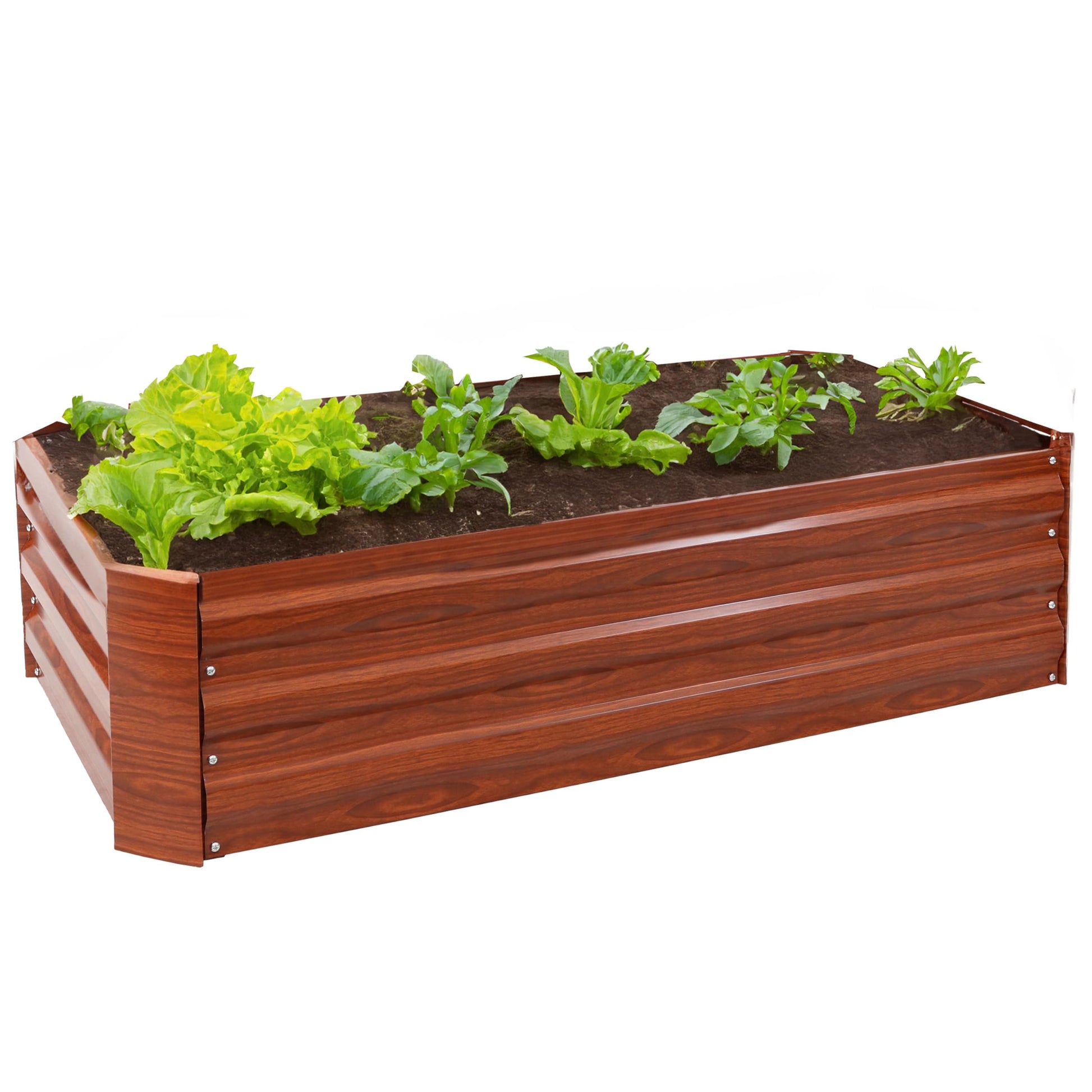 Sunnydaze 48-Inch Galvanized Steel Outdoor Raised Garden Bed - Rectangle Planter for Vegetables and Flowers - Woodgrain - WoodArtSupply