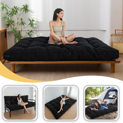 MAXYOYO 6" Futon Mattress Queen Size, Tufted Futons Sofa Couch Bed with Twisted Rope Design Edging, Thick Corded Fabric Floor Mattress for Adults, Shredded Foam Filling (Frame Not Included),  - WoodArtSupply