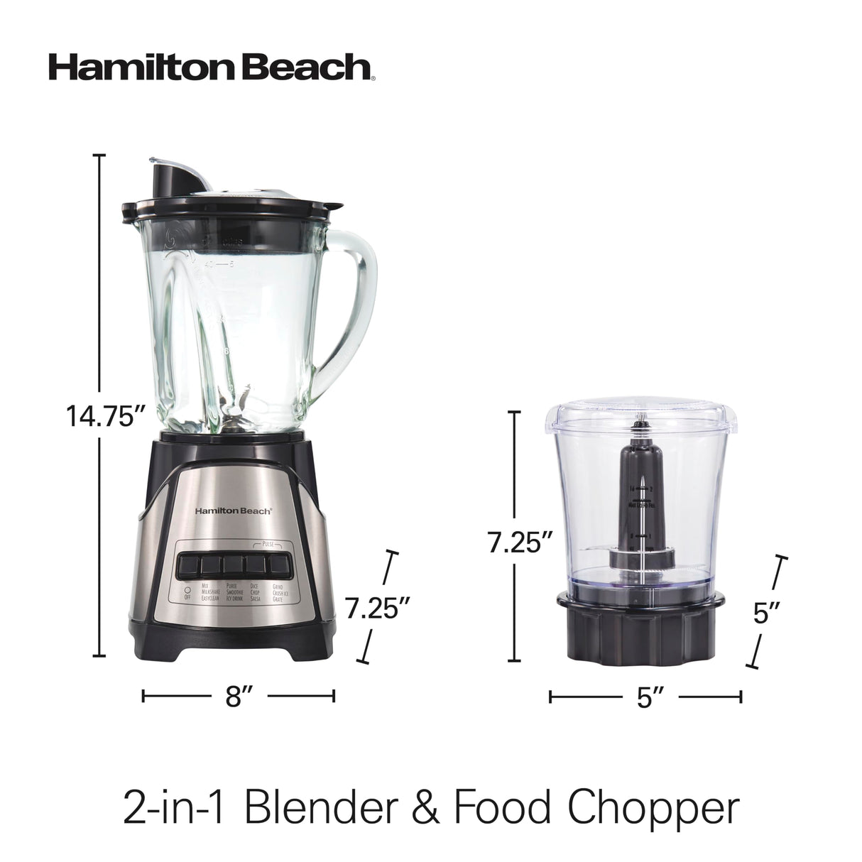 Hamilton Beach Power Elite Blender for Shakes and Smoothies with 3-Cup Vegetable Chopper Mini Food Processor, 40oz Glass Jar, 12 Functions for Puree, Ice Crush, Black and Stainless Steel (58149) Hamilton Beach