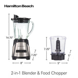 Hamilton Beach Power Elite Blender for Shakes and Smoothies with 3-Cup Vegetable Chopper Mini Food Processor, 40oz Glass Jar, 12 Functions for Puree, Ice Crush, Black and Stainless Steel (58149) Hamilton Beach
