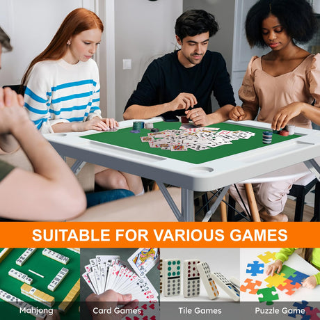 HXBOAUVS 35.4" Square Folding Card Table with Green Felt Surface - Multi-Game Mahjong Table, Domino and Poker Tables for 4 Players, Portable Design with Built-in Cup Holders for Home & Party Use HXBOAUVS