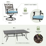 Hanover Traditions 11-Piece Modern Outdoor Dining Set with Rust Resistant Cast Aluminum Rectangular Large Dining Table and 10 Swivel Rocker Chairs with Plush Weather Resistant Blue Cushions Hanover