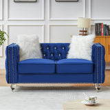 Homies Life 60" Chesterfield Sofa, Velvet Mid-Century Modern Upholstered Loveseat Sofa with 2 Throw Pillows and Acrylic Legs, Nailhead Button Tufted Vintage Couch for Living Room, Apartment, Blue Homies Life