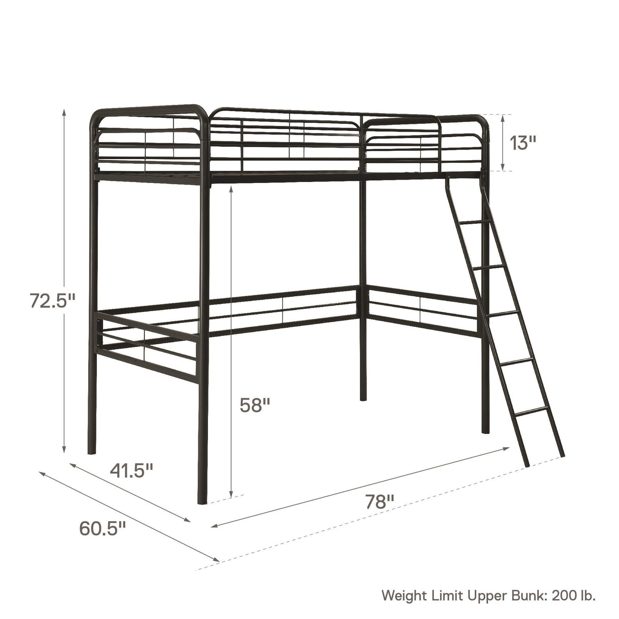 DHP Tommy Twin Metal Loft Bed, Black DHP