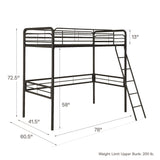 DHP Tommy Twin Metal Loft Bed, Black DHP