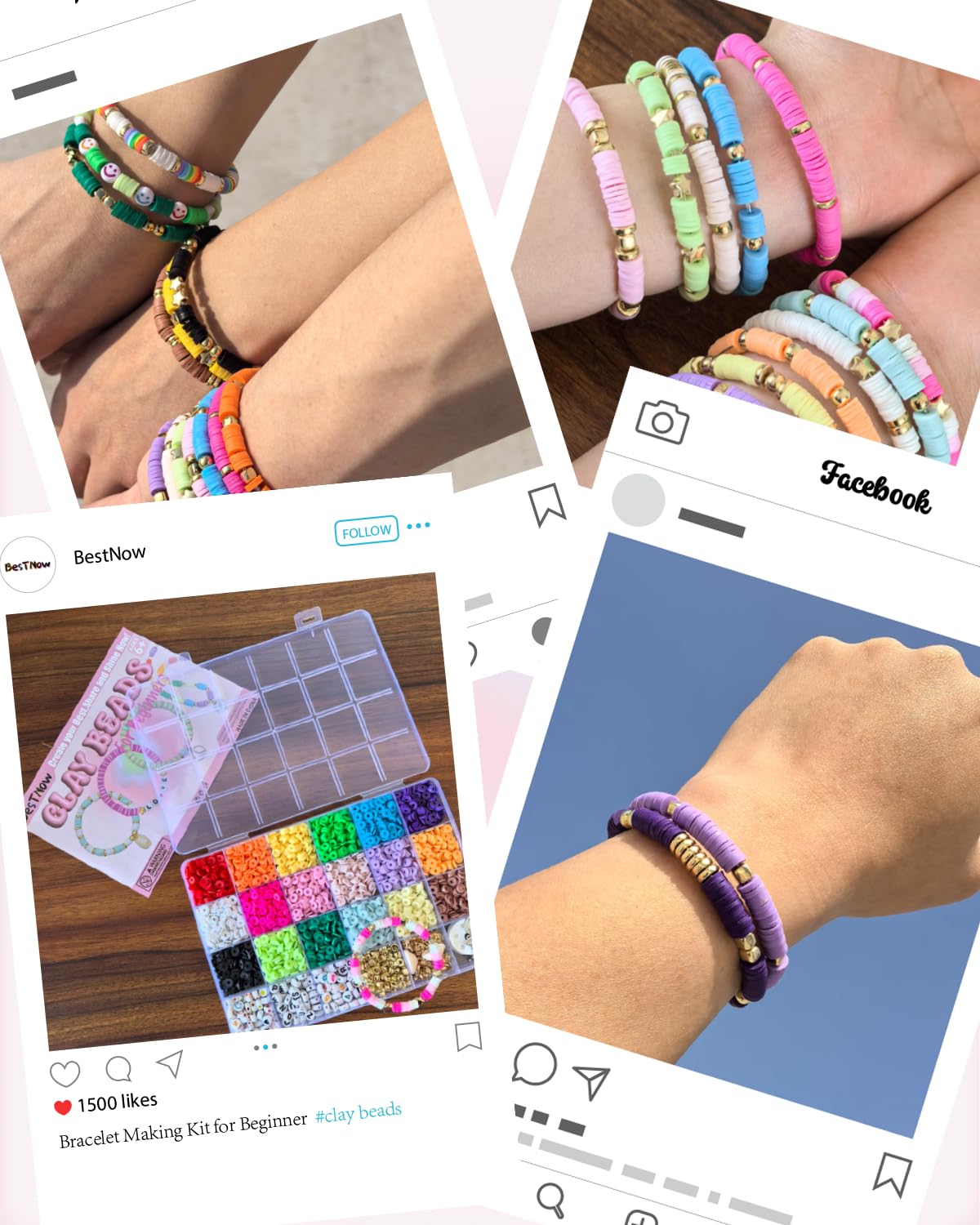 BestNow Clay Beads Bracelet Making Kit Toys for Girls Kids Charms Kit 18 Colors Friendship Bracelet Kit Letter Beads DIY Crafts Teen Girl Gifts Toys for Ages 6 7 8 9 10 11 12 BestNow