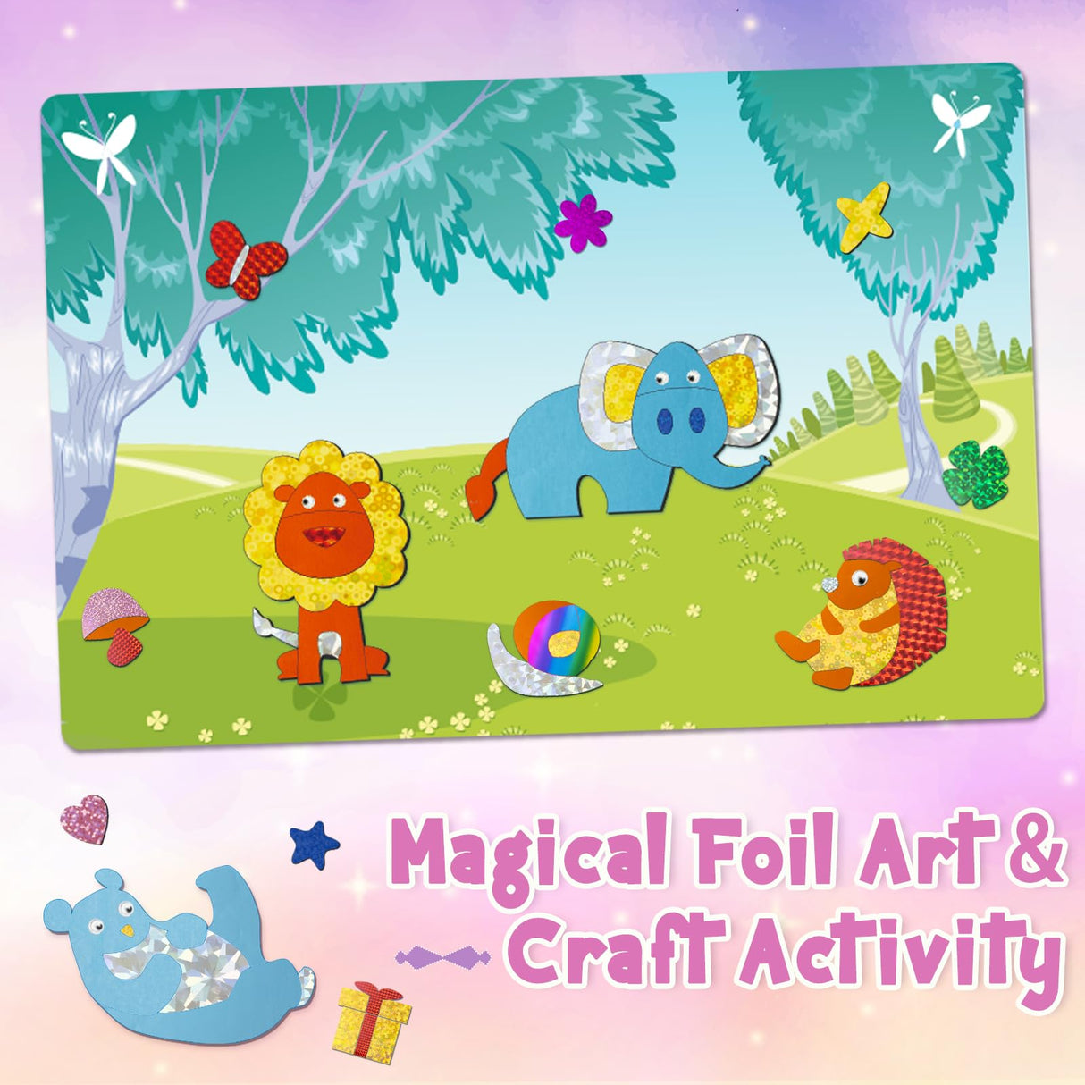 Foil Art Kit for Kids - Foil Art Crafts Princess Animals DIY Toy Set No Mess Craft Toys for Kids Activity Kits for Ages 4 5 6 7 8 9 Girls and Boys Travel Toys Christmas Birthday Easter Gifts Diteryy