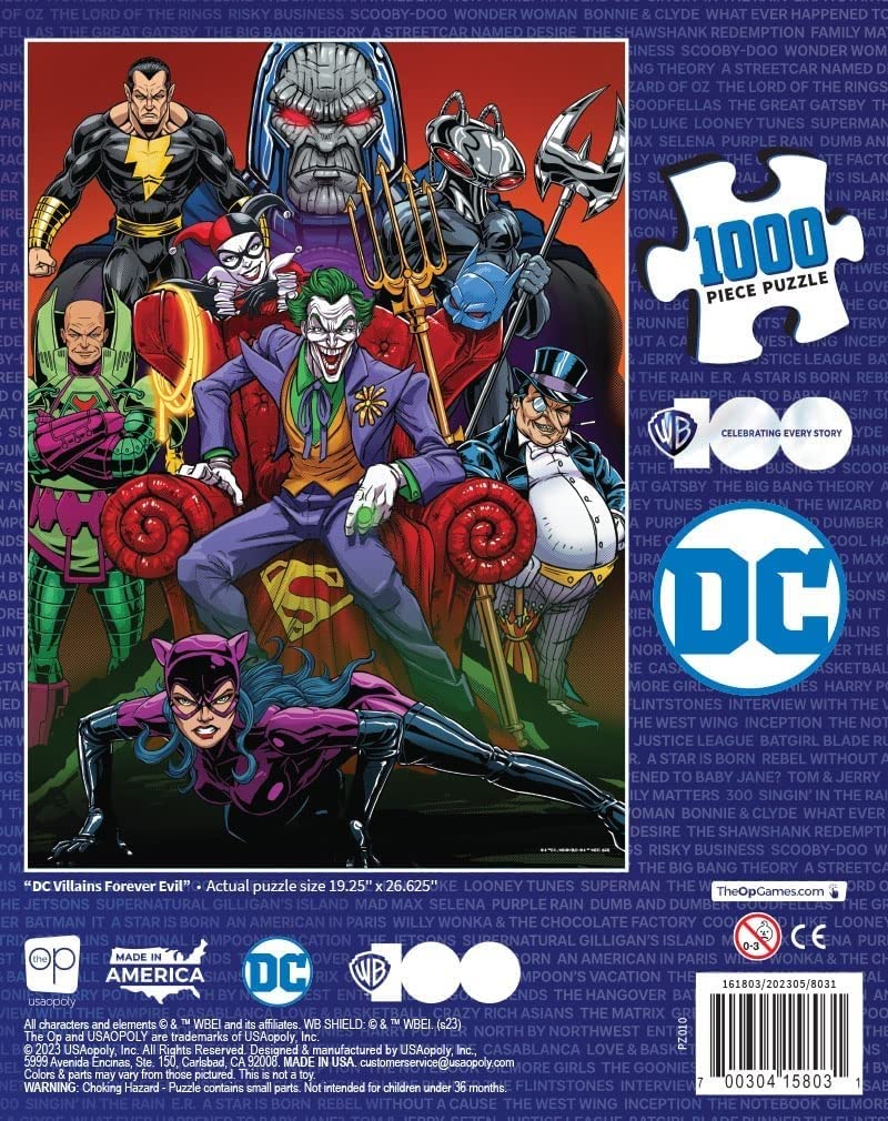 DC Villains Forever Evil 1000 Piece Jigsaw Puzzle | Celebrating WB 100 | Officially Licensed DC Comics Universe Merchandise | Collectible Puzzle Featuring Joker, Harley Quinn, Lux Luthor, and Others USAOPOLY
