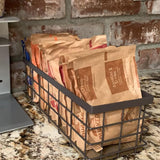 TIEYIPIN Farmhouse Small Metal Wire Storage Basket Bin, Rustic Home Storage Organizer with Wooden Bottom for Kitchen, Cabinets, Bathroom Counter, Pantry, Garage, Laundry Room - Black (4 Pack) TIEYIPIN