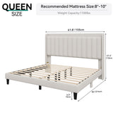 YITAHOME Queen Bed Frame with Adjustable Velvet Wingback Headboard 43.3"-47.4", Upholstered Platform Bed with LED Lights, Solid Wood Slat Support, No Box Spring Needed,Beige YITAHOME