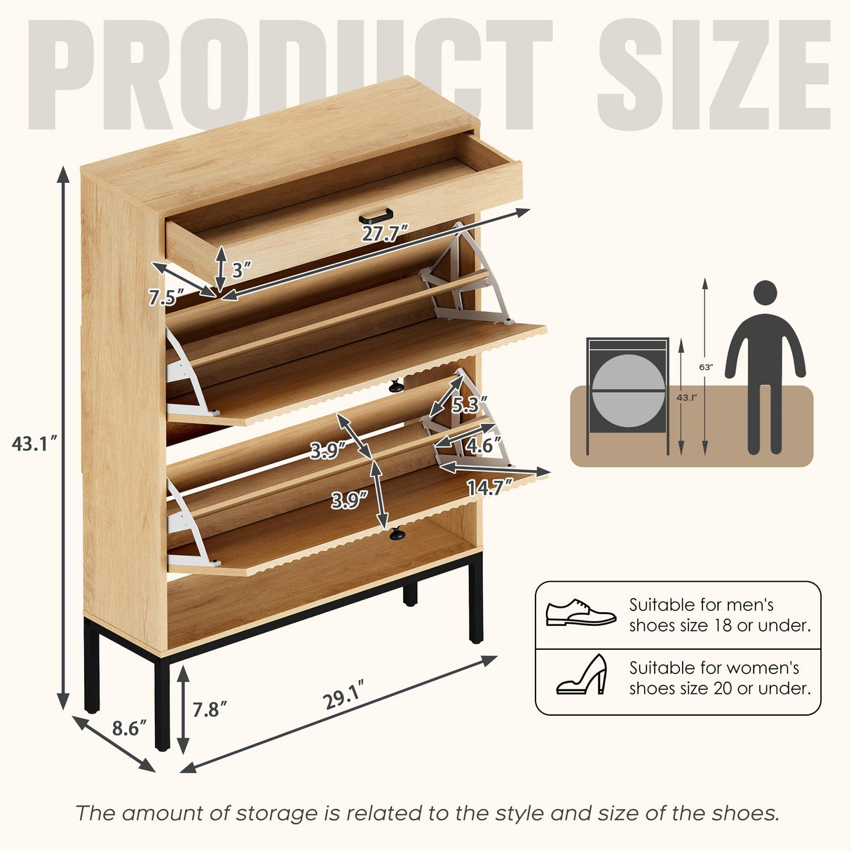 Brafab Shoe Storage Cabinet with 2 Flip Drawers&1 Small Drawer, Slim Entryway Shoe Organizer with Fluted Panel Doors for Sneakers,Light Beige Brafab