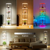 HOPEDAMAI Floor Lamp with Shelves Height Adjustable RGB Floor Lamp with Music Sync LED Corner Floor Lamp with Charging Stationl Dimmable and Timing Standing Lamp for Bedroom White 5-Tier HOPEDAMAI