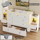 LIVAUVEAD Full Size Murphy Bed with Bedside Tables,Full Size Foldable Cabinet Bed Frame with Charging Station & Drawer,Murphy Bed Chest with Adjustable LED Light for Bedroom,Guest Room,White LIVAUVEAD