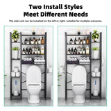 Kalrin Over The Toilet Storage Rack with Extra Side Shelves, 4-Tier Bathroom Over Toilet Storage with Adjustable Shelf & Drain Basket, Freestanding Bathroom Organizer for Balcony, Laundry(Pure Black) Kalrin