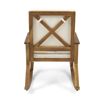 Christopher Knight Home Andy | Outdoor Acacia Wood ocking Chair with Water-Resistant (Set of 2), Teak Finish/Cream Cushion - WoodArtSupply