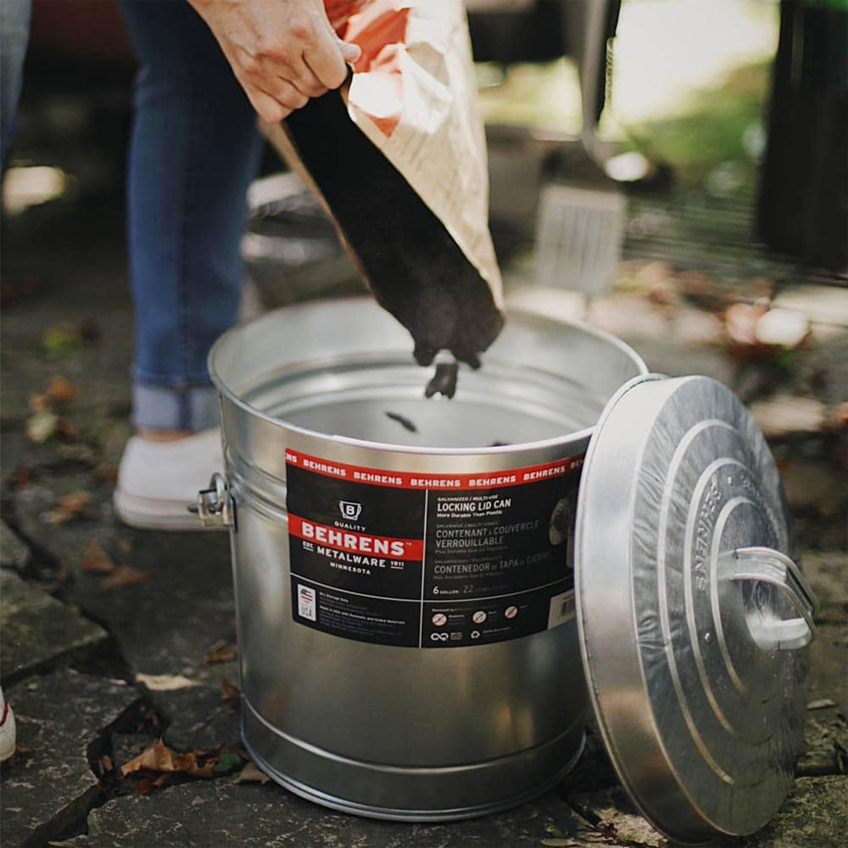 Behrens Galvanized Steel Storage Can or Waste Bin w/ Locking Lid & Handle, 6 Gal. Behrens