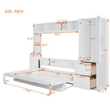 Ball & Cast Full Size Murphy Bed Wall Platform Bedframe with Closet and Storage Drawers,Wood Cabinet Chest can be Folded,Easy Assembly,for Kids Bedroom,Student Dorms,White Ball & Cast