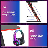 BestOffice 35"/39"/47" Computer Desk Z Shaped Workstation Ergonomic Table with Headphone Hook for Game Players (Red, 47 in) BestOffice
