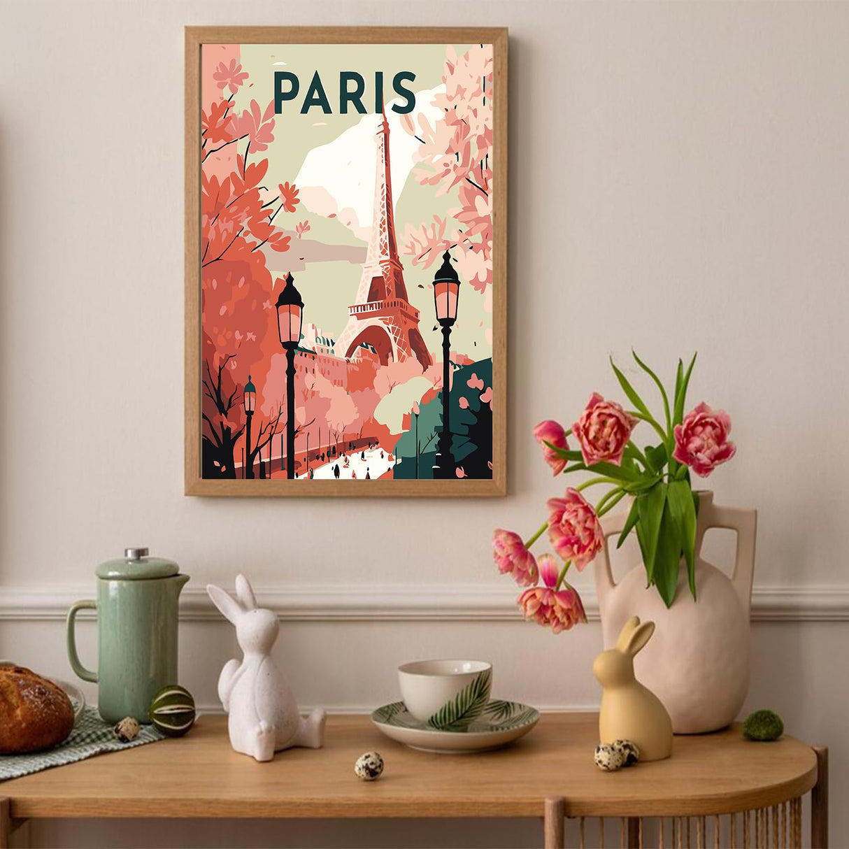 Auremi Paris Paint by Number Kits with Framed, DIY Tower Paint by Number Canvas for Adults, Easy Acrylic in Canvas with Brushes for Decor 20x30cm Auremi