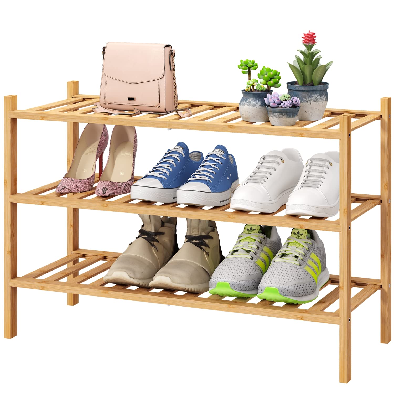 viewcare 3-Tier Free Standing Shoe Racks, Bamboo Wood Shoe Rack for Entryway & Closet, Beautiful | Natural | Functional | Sturdy Shoe Rack - WoodArtSupply