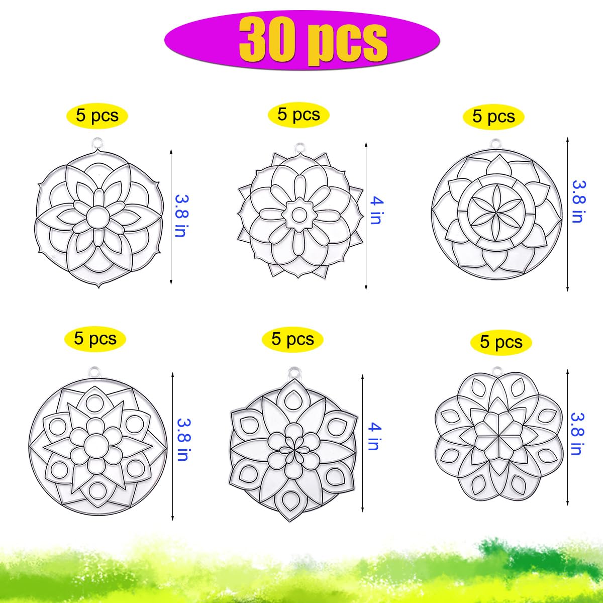 30 Sets Suncatcher Kit Mandala Suncatchers Window Art Paint Sun Catcher DIY Craft Kits Flower Suncatcher Kit for Summer Decoration Classroom Home Activity Art Project Birthday Party Favors AUEKIV
