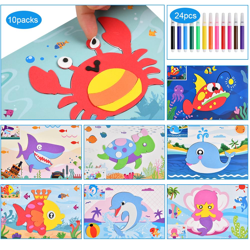 OSDUE EVA Foam Art Crafts Gift Kit, 12 Pieces 3D EVA Foam Sticker Puzzle Game, DIY Cartoon Animal Painting Stickers for Kids Ages 4+ Toddler, Preschool Learning Toy for Easter Birthday Party Favor OSDUE