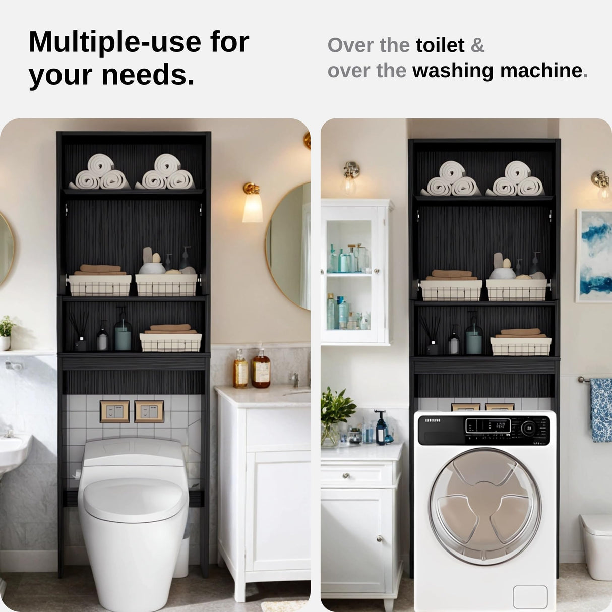 Tydaris Black Over The Toilet Storage Cabinet with Adjustable Shelf and Double Doors Tydaris