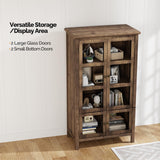 VINGLI Storage Cabinet,Display Cabinet with Glass Doors, Glass Door Cabinet, Rustic Storage Cabinet with Doors and Shelves, Showcase Display Cabinet with Cedar Wood Finish, Walnut VINGLI