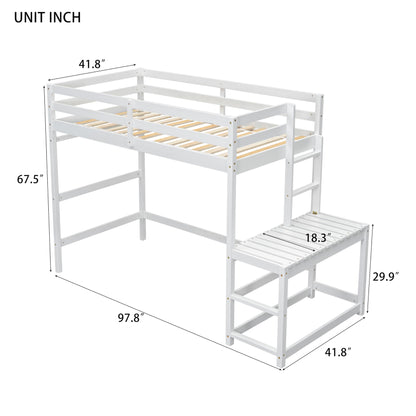 UOCFYK Twin Size Loft Bed with Platform Design for Kids Bedroom,Wood Loft Bed Frame with Ladder and High Guardrail,Under-Bed Storage & Clothes Drying Pole,No Box Spring Needed,White