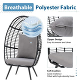 JOIVI Wicker Egg Chair, Oversized Indoor Outdoor Lounger Large Egg Basket Chair with Stand and Cushions for Patio Porch, Backyard, Living Room, Balcony (Black Rattan, Gray Cushion) JOIVI