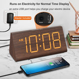 DreamSky Wooden Digital Alarm Clocks for Bedrooms - Electric Desk Clock with Large Numbers, USB Port, Loud Alarm for Heavy Sleepers, Adjustable Volume, Dimmer, Snooze, DST, 12/24H, Wood Décor (Brown) DreamSky