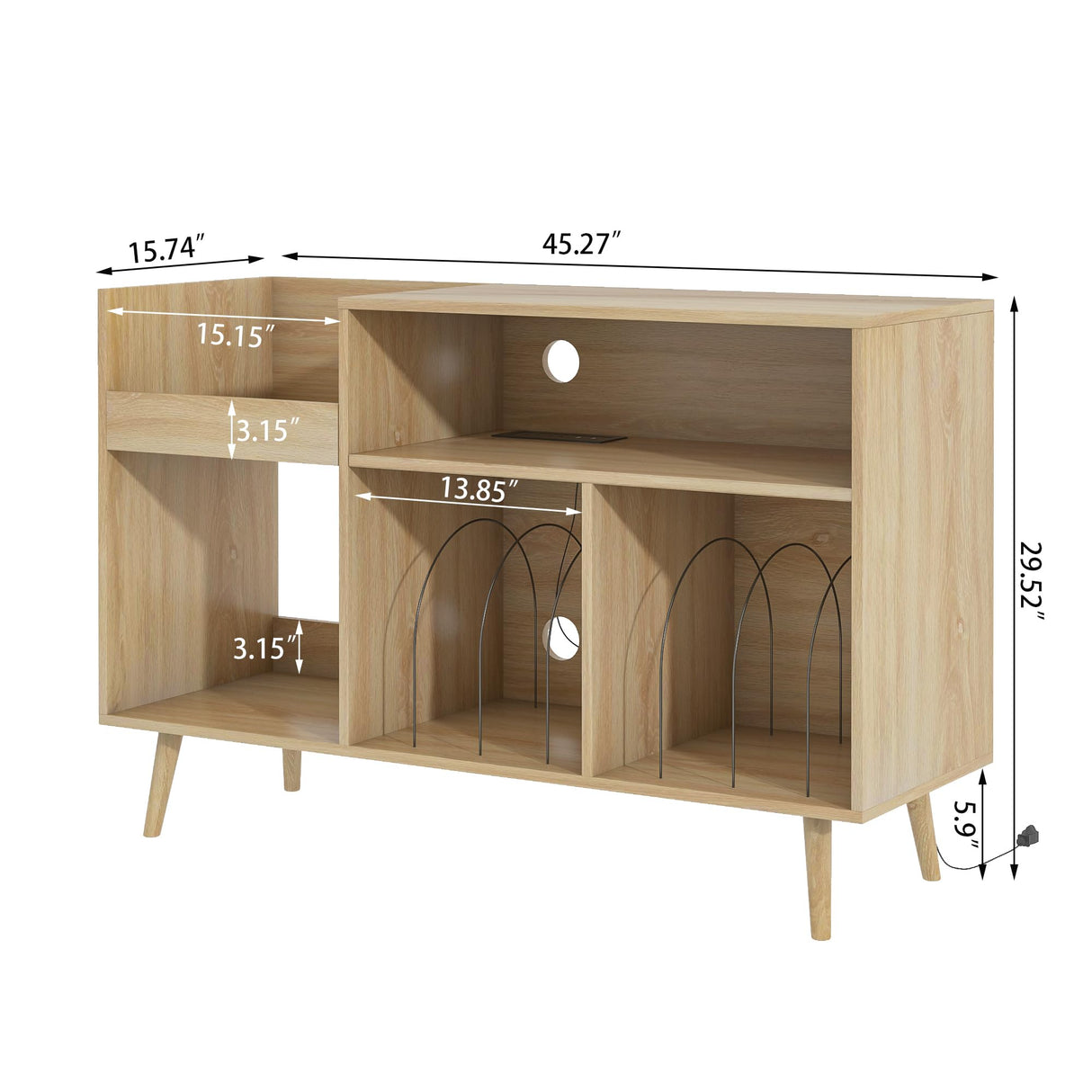 Record Player Stand with Charging Station & USB Ports, Mid-Century Turntable Stand Table Holds Up to 300 Albums, Vinyl Record Storage Cabinet with Wood Legs for Living Room Office (Wood) Oubayajia