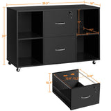 Yaheetech Black File Cabinet Large Mobile Storage Lateral Filing Cabinet with 2 Drawer and 4 Open Compartments,for Letter Size A4 Size, Printer Stand for Home Office, Black Yaheetech