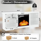 TAVATA Fireplace TV Stand with 18''Fireplace, Modern Entertainment Center for TVs up to 65 inch, Media TV Console with Adjustable Glass Shelves and Storage Cabinets(White) TAVATA