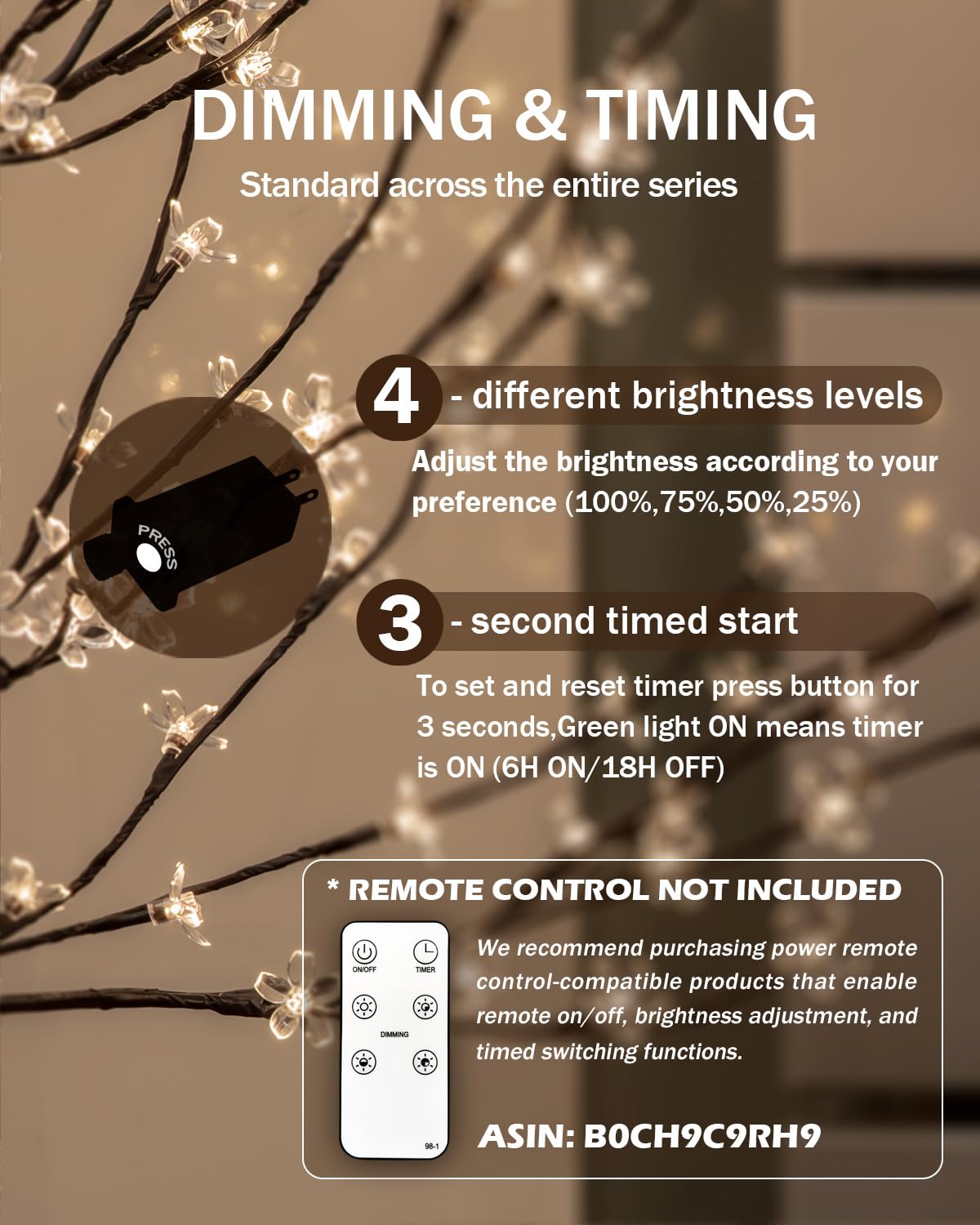Tybeeu 5ft Lighted Cherry Blossom Tree with 184 Warm White LED Lights for Holiday Decor - Dimmable, UL Certified, Waterproof - Ideal for Indoor and Outdoor Decoration TYBEEU