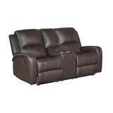 Lexicon Manual Double Reclining Loveseat with Center Console, Top Grain Leather Match Wall Hugger Recliner Loveseat, Storage, Cup Holders, High Density Foam Over Pocket Coils, for Living Room, Brown Lexicon