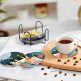 Sunnyray 8 Pcs Diamond Painting Coasters Kits with Holder, Landscape Black Cat Diamond Art Coasters Set Boho Diamonds Dots Painting Kits Adults DIY Art for Drinks Coffee Table(Landscape) Sunnyray