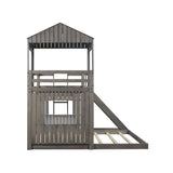 Harper & Bright Designs Antique Gray Twin Over Full House Bunk Bed with Slide and Guard Rail Harper & Bright Designs