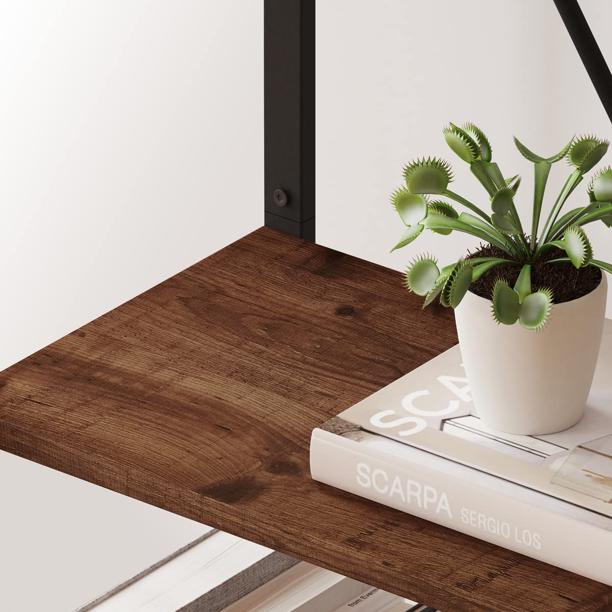 BON AUGURE 5-Tier Rustic Oak Industrial Bookshelf with Metal Frame BON AUGURE