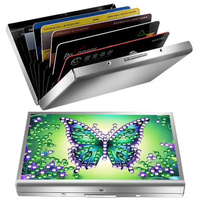POETRYDRAW Diamond Art Painting Credit cards Holder – Butterfly Rhinestone Stainless Steel Wallet & Coins Purse for Adults, Beginners Art Craft Kit