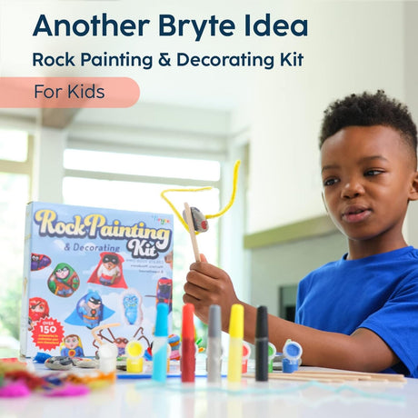 BRYTE 150+ Piece Deluxe Kids Rock Painting Kit, 10 Rocks with Waterproof Paints, Glue & Accessories, DIY Arts and Crafts STEM Activities for Age 6-12 Years, Warrior & Monster BRYTE