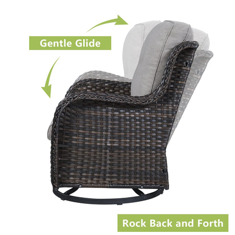 Rilyson Wicker Patio Furniture Set - 8 Piece Rattan Outdoor Sectional Conversation Sets with 4 Swivel Rocking Chairs,2 Ottomans,1 Sofa and 1 Coffee Table for Porch Deck Garden(Brown/Grey) Rilyson