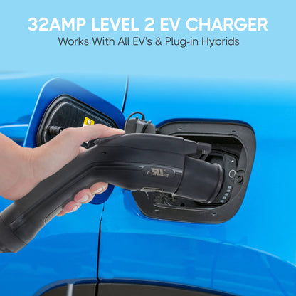 SBB Level 2 EV Charger, 32 Amp Adjustable NEMA 14-50 Extension Cord, 25ft Cable, 110V-240V Portable EV Charger with Dryer Plug Adapter, Electric Vehicle Charger Compatible with J1772 EV Cars - WoodArtSupply