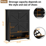 Loomie Farmhouse Shoe Cabinet,Free Standing Tipping Bucket Shoe Rack Organizer with 2 Flip Drawers,Entryway Narrow Shoe Storage with Storage Cubby,Modern Slim Hidden Shoe Cabinet with Doors, Black Loomie