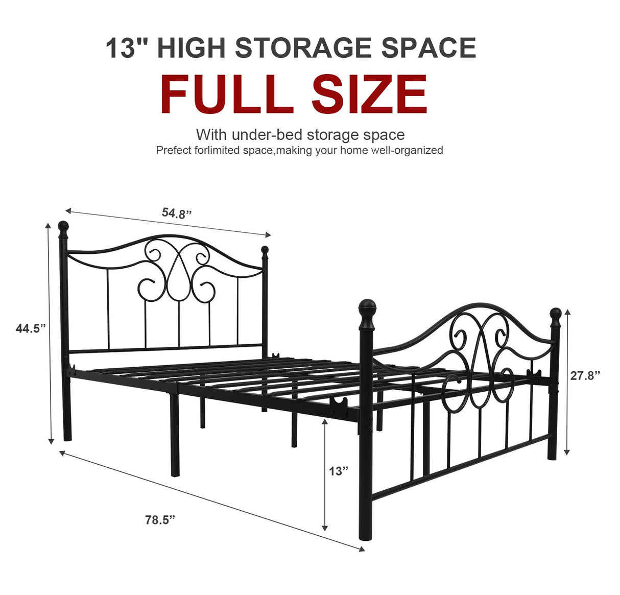 YERPERFO Metal Full Bed Frame with Headboard and Footboard Farmhouse Platform Bed Frame Full Size Under Bed Storage No Box Spring Needed and Easy Assembly (Full, Black) YERPERFO