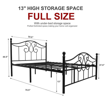 YERPERFO Metal Full Bed Frame with Headboard and Footboard Farmhouse Platform Bed Frame Full Size Under Bed Storage No Box Spring Needed and Easy Assembly (Full, Black)