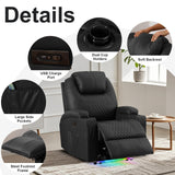 AHMED Power Recliner Chair with Vibration Massage & Heat for Adults, Faux Leather Home Theater Seating with Cup Holders/LED Lights/USB Ports/Side Pockets for Living Room, Black AHMED