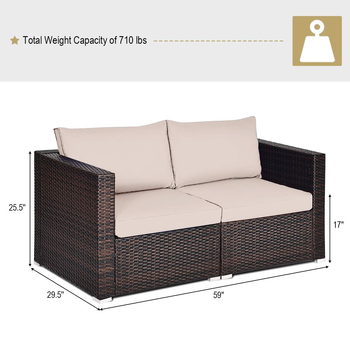 Tangkula Wicker Loveseat 2 Piece, Patio Furniture Couch with Removable Cushions, Rattan Loveseat Sofa for Balcony, Deck, Garden and Poolside Tangkula