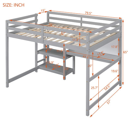 Harper & Bright Designs Full Size Gray Loft Bed with Integrated Desk, Bookshelf, and Writing Board - WoodArtSupply